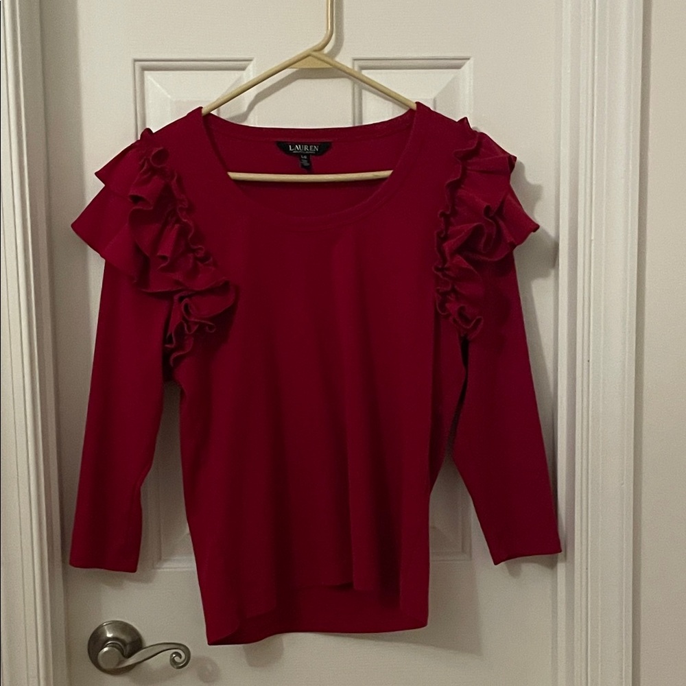 Ralph Lauren Red Ruffle Blouse
